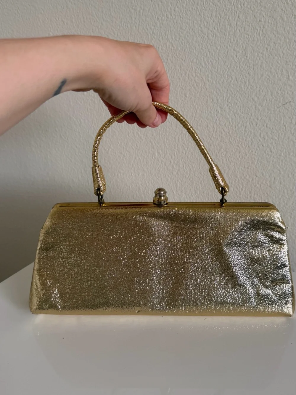 Vintage Metallic Gold Top Handle Handbag